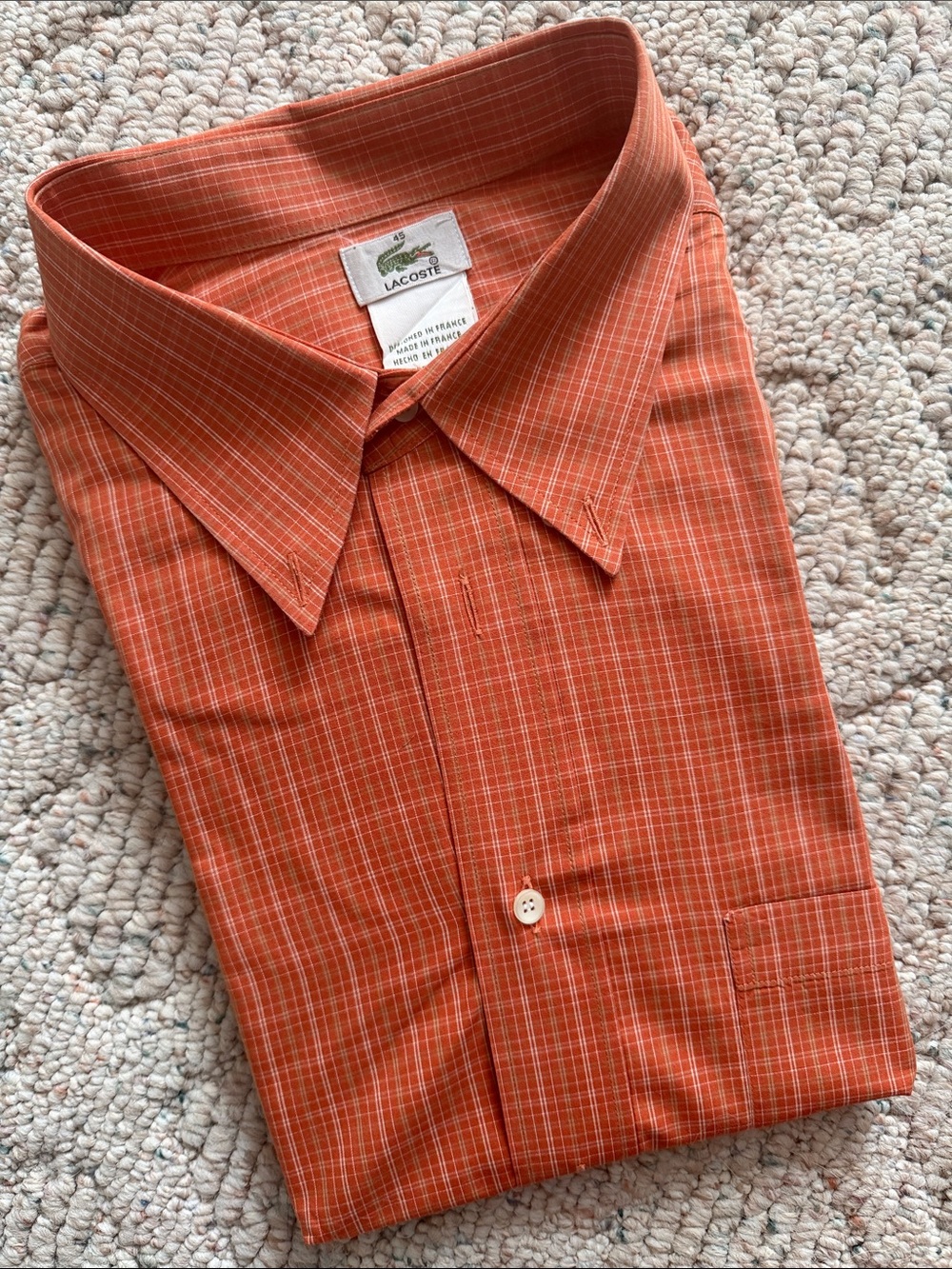 Lacoste Orange Plaid Long-Sleeve Dress Shirt
